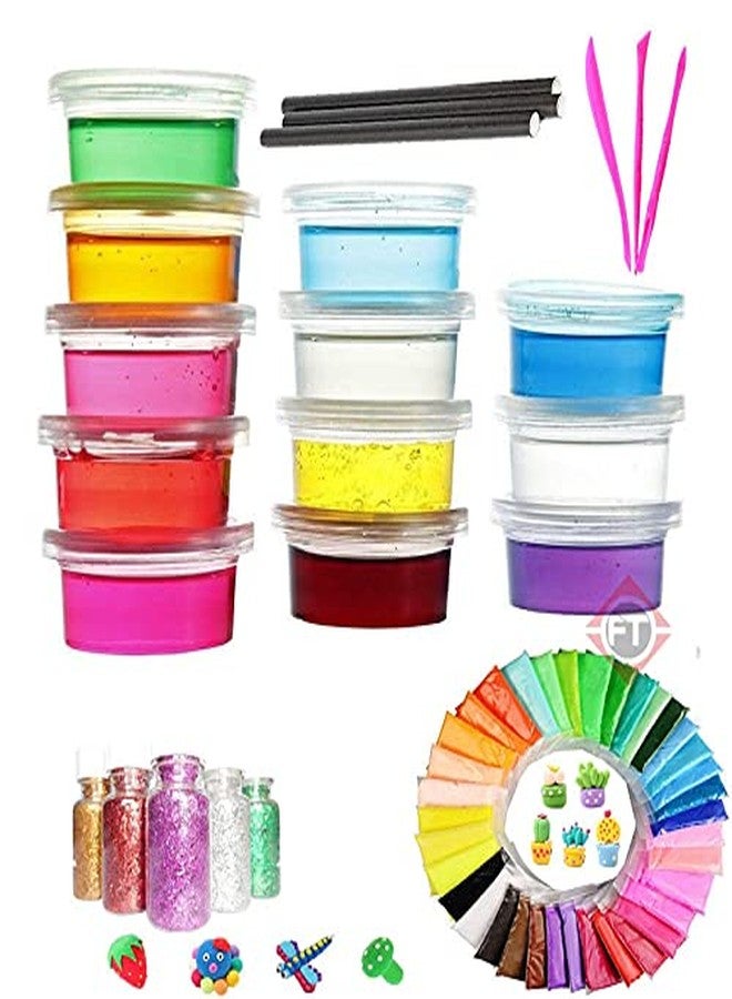 Firstly Traders New Creative Slime Kit with 12 Crystal Slime+ 60 Air Dry Clay with Free Straws, Tools, Glitter for Kids Boys and Girls Age 3+ Years Magic Slime Putty Toys - Image 1